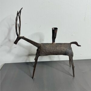 Brutalist Metal Welded Deer Sculpture Candle Holder